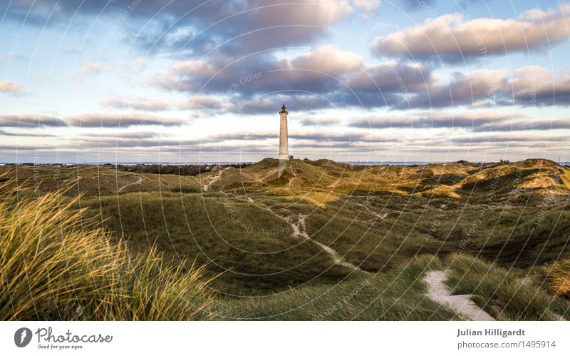 Leuchtturm Umwelt wild Düne Natur wie Tiefebene Urlaubsort Nordsee Erholung frei Farbfoto Außenaufnahme Menschenleer Abend