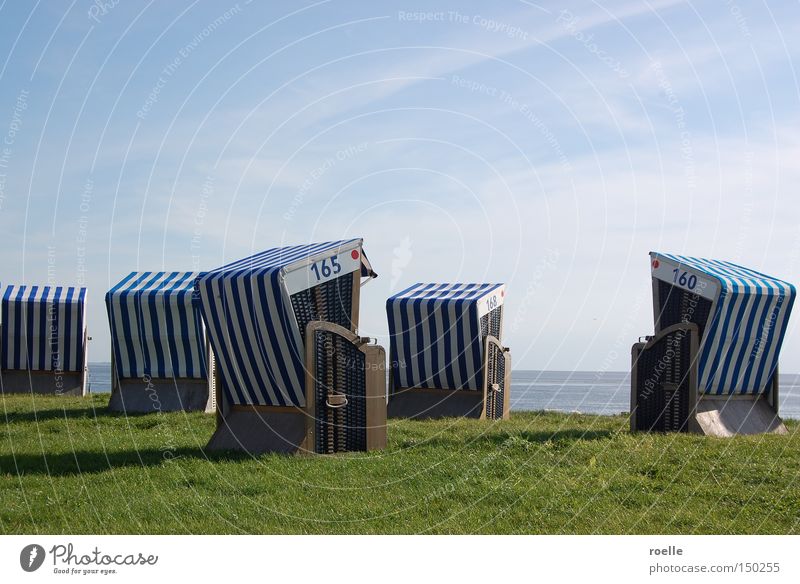 Norderneyer Strandkörbe Strandkorb Ferien & Urlaub & Reisen ruhig Meer Insel Erholung blau-weiß Korb Küste