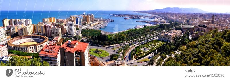 Panoramablick von Màlaga-Stadt, Spanien Ferien & Urlaub & Reisen Tourismus Sommer Sonne Strand Meer Landschaft Wolken Küste Hafen Gebäude Architektur Straße