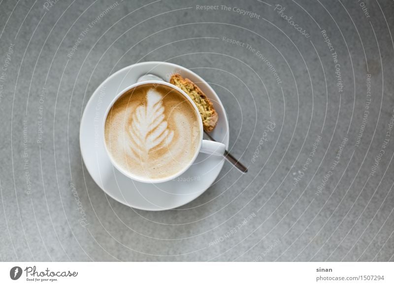 Cappuccino mit Latte Art Lebensmittel Italienische Küche Getränk Heißgetränk Kaffee Latte Macchiato Espresso Tasse harmonisch Wohlgefühl Häusliches Leben Tisch