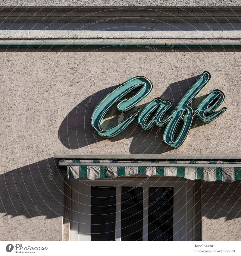 Kaffeezeit Städtereise Restaurant Wien Glas Metall Schriftzeichen Schilder & Markierungen alt ästhetisch retro türkis Leuchtreklame Café Kaffeehauskultur