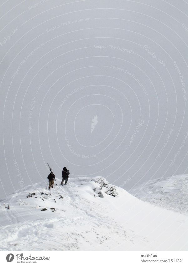 Zwei die hoch hinaus wollen Schnee Gipfel Schwarzweißfoto Felsen Stein Skier Winter kalt Sport Spielen gipfelsturm peak powder white freeriden Eis