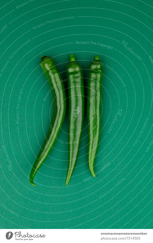 Jammy Chilli auf Grün Kunst Kunstwerk ästhetisch 3 Chili Chilisoße Chiliernte grün knallig grasgrün Ernährung Kräuter & Gewürze Farbfoto mehrfarbig
