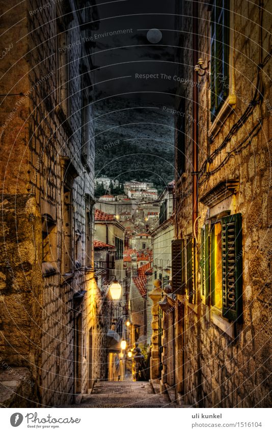 Dubrovnik bei Nacht HDR Tourismus Ausflug Sightseeing Städtereise Sommer Kroatien Europa Kleinstadt Stadt Hafenstadt Stadtzentrum Altstadt Menschenleer Haus