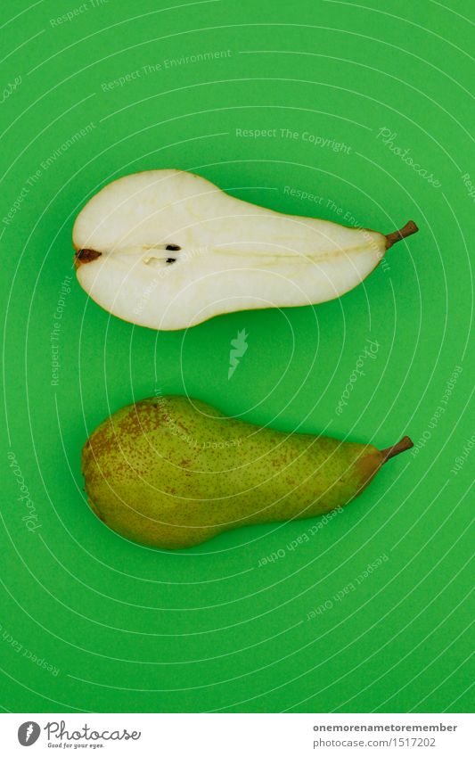 Jammy Birnenhälften auf Grün Kunst Kunstwerk ästhetisch Glühbirne Birnenstiel grün Hälfte Gesunde Ernährung lecker Appetit & Hunger vitaminreich Snack Snackbar