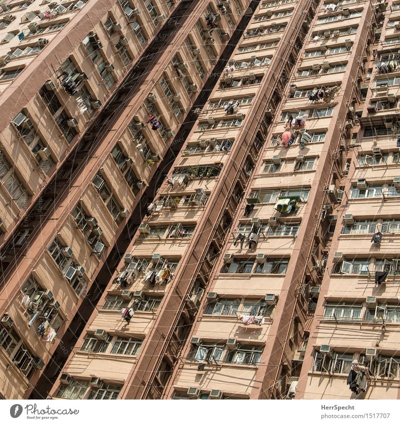 Käfighaltung Häusliches Leben Hongkong Stadtzentrum Skyline Bauwerk Gebäude Architektur Fassade Fenster exotisch hoch trist viele Wohnhochhaus Wohnsiedlung