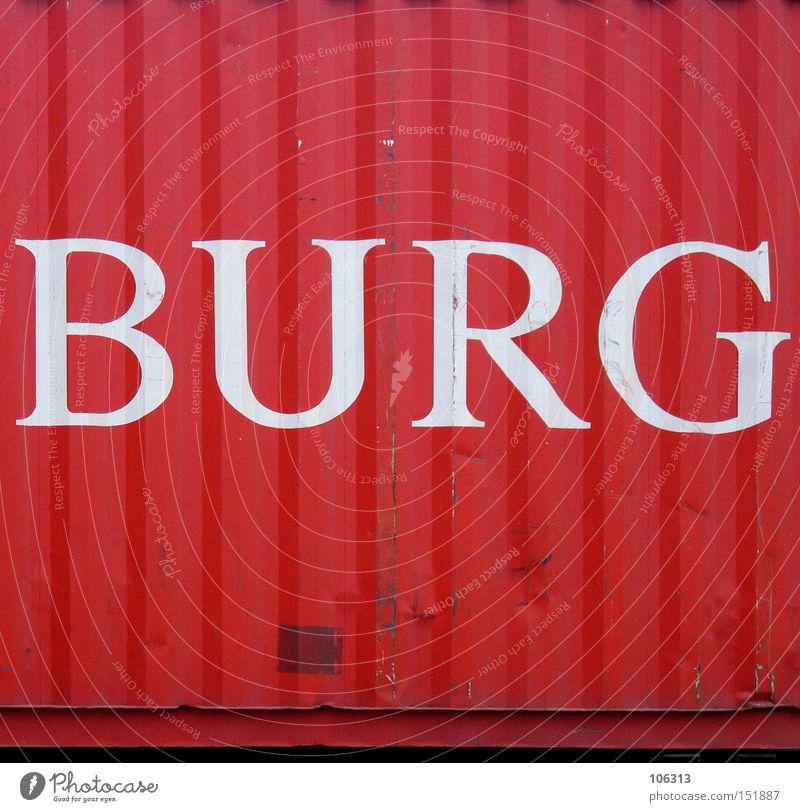 BURG Hamburg rot Container Buchstaben Hafen ham Schriftzeichen Metall verschiffen Burg oder Schloss