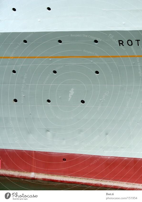 MS ROT Ferien & Urlaub & Reisen Kreuzfahrt Wasser Schifffahrt Passagierschiff Wasserfahrzeug Bullauge Metall Stahl Schriftzeichen Linie hoch grau rot Buchstaben
