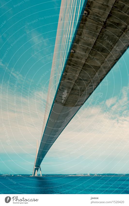 Verbindungstechnik Himmel Brücke Schrägseilbrücke Beton Stahl gigantisch groß hoch blau grau weiß Hoffnung Wege & Pfade Farbfoto Außenaufnahme Menschenleer Tag