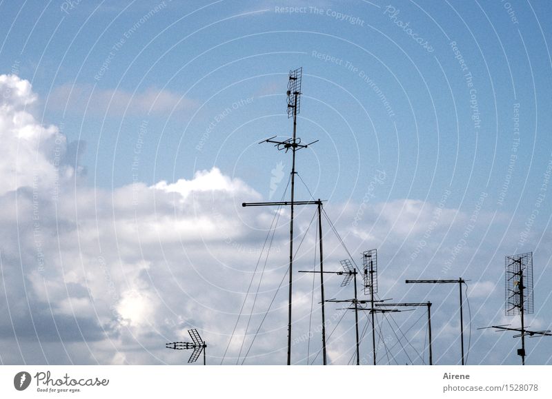 historisch | terrestrisch Antennen Unterhaltungselektronik Himmel nur Himmel Wolken Schönes Wetter Metall Stahl Linie Luft Fernsehen schauen Musik hören eckig
