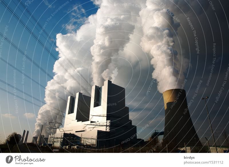 Kohlekraftwerk Neurath Block F u. G, Braunkohlenkraftwerk CO2 Energiewirtschaft Wolken Schönes Wetter Industrieanlage Kühlturm Klimawandel authentisch