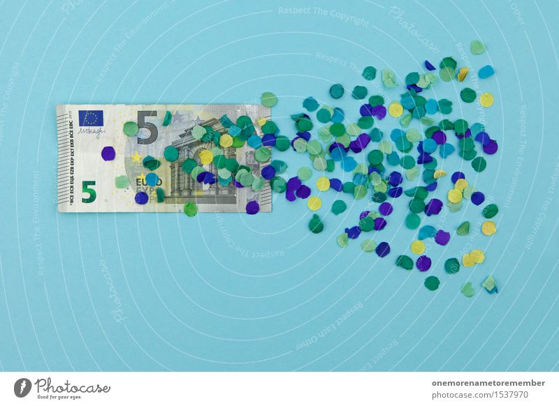 Ich biete 5 Euro! Kunst Kunstwerk ästhetisch Finanzkrise Wert wertlos Wertschätzung Europa Eurozeichen Europatag Euroschein blau Konfetti graphisch Design Geld