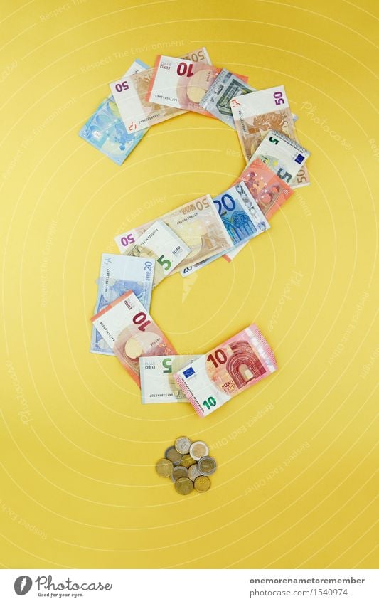 Euro mit Fragezeichen Kunst Kunstwerk ästhetisch gebastelt Symbole & Metaphern Geldscheine Euroschein Business Eurozeichen Europa Europa Parlament sparen 5 10