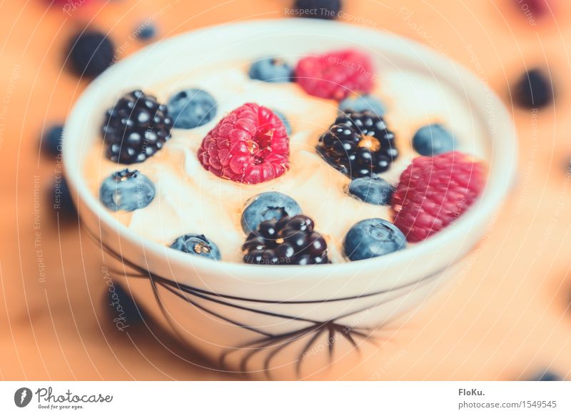 Quarspeise mit Früchten Lebensmittel Joghurt Milcherzeugnisse Frucht Dessert Ernährung Frühstück Bioprodukte Vegetarische Ernährung Diät frisch Gesundheit