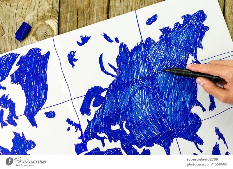 Karte der Welt von Hand auf Papier gezeichnet Ferien & Urlaub & Reisen Business Bildschirm Erde Schreibstift Holz Globus alt retro weiß Idee Lehre ringsherum