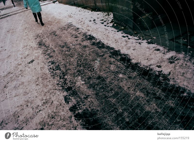 der adac empfiehlt schneeketten Wege & Pfade Schnee Eis Winter Rutschgefahr Streusalz Eisschicht kalt Eisfläche Schneegans gefährlich Risiko Frau Fußgänger
