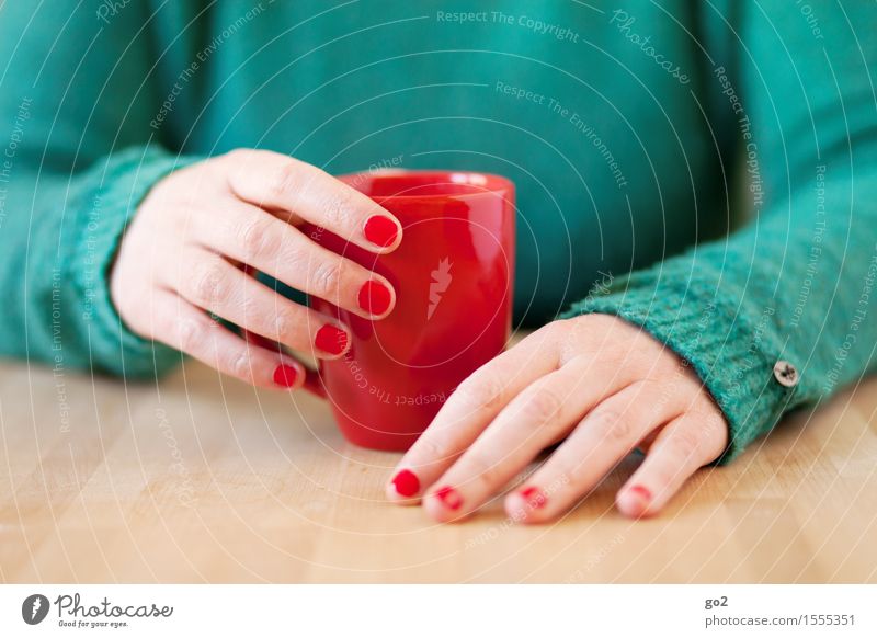 Pause Getränk trinken Heißgetränk Kaffee Tee Tasse Becher Maniküre Nagellack harmonisch Wohlgefühl Erholung ruhig Tisch Mensch feminin Frau Erwachsene Leben