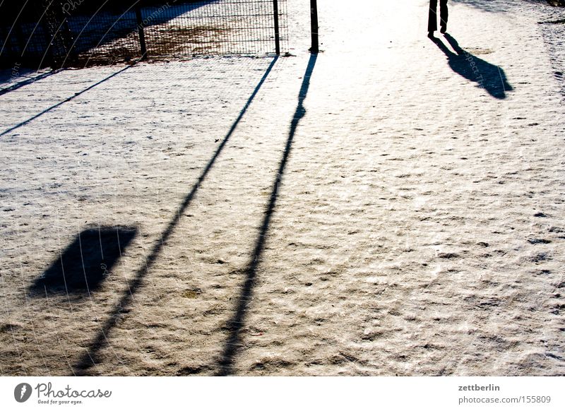 Winter Schnee Spaziergang kalt Eis Schatten Sonne Perspektive Mensch Beine laufen Laufsport Winterdienst Schneedecke Neuschnee Verkehrswege