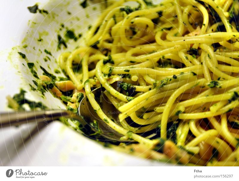 Bon appetito in grün Spaghetti Spinat Lachs Pinie Pinienkern Fisch Teller Ernährung Nudeln aufgegessen Appetit & Hunger Fischfond Italien