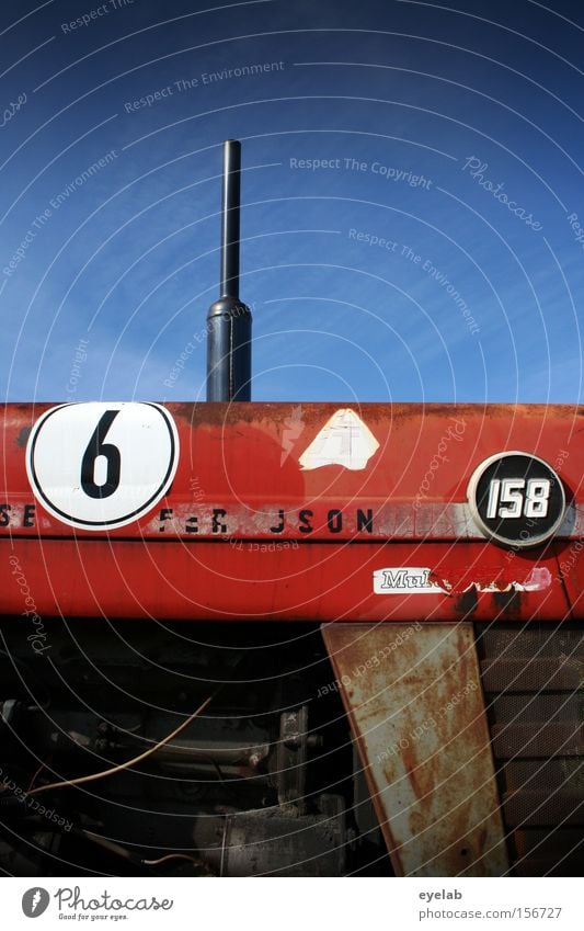 S E 6 F . R J S O N 158 Himmel Traktor Landwirtschaft Maschine Kraft Motor Benzin Diesel rot Blech Stahl Industrie Ziffern & Zahlen Erdöl