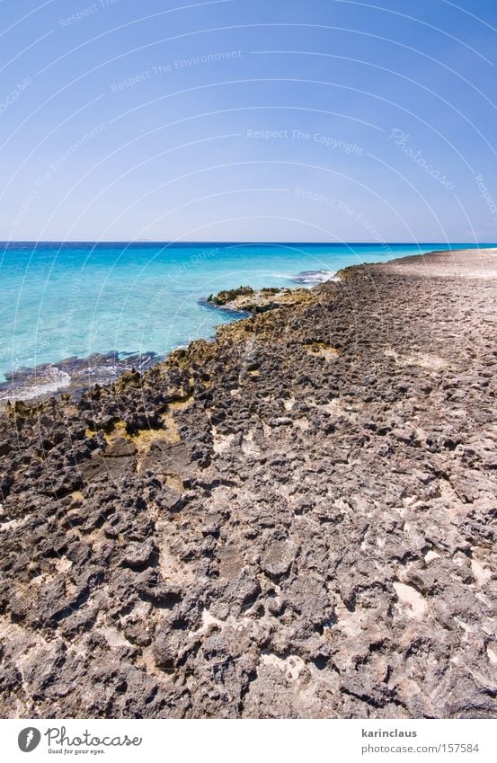 Felsenküste tropisch türkis blau Meer Kleine Antillen Wasser Horizont Wolken Himmel Küste Stein Strand Ufer