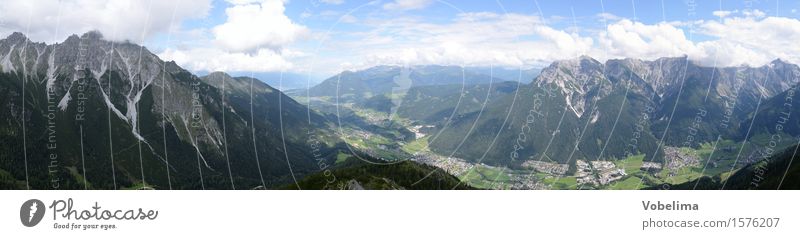 Panorama des vorderen Stubaitals Natur Landschaft Wolken Sommer Alpen Berge u. Gebirge Gipfel blau braun grau grün weiß Farbfoto Außenaufnahme Menschenleer
