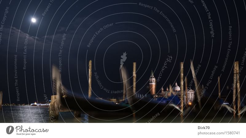 Venezianisches Panorama, klassisch, des nachts Ferien & Urlaub & Reisen Städtereise Nachthimmel Mond Vollmond Frühling Schönes Wetter Lagune Laguneninseln