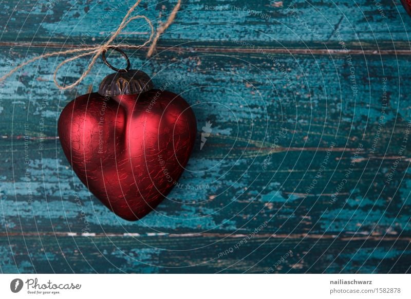 Rotes Herz Valentinstag Holz Glas Metall Rost Knoten Liebe retro schön blau rot türkis Romantik Glaube Farbe rein Symbole & Metaphern Käfig gefangen beziehung