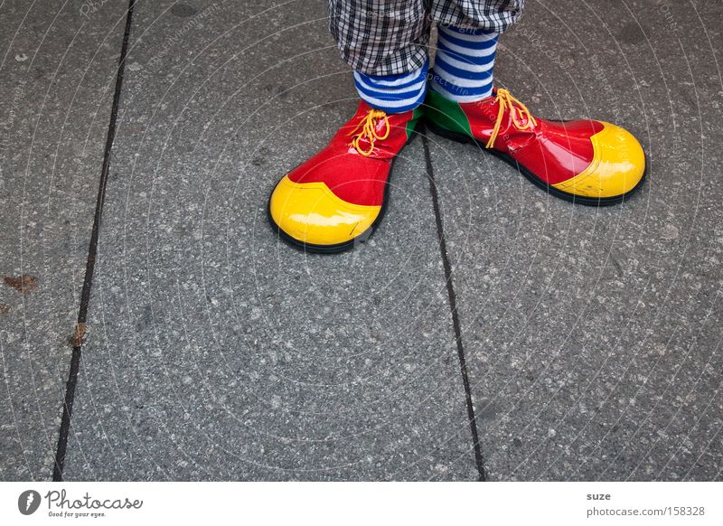 Clown Hoppla Freude Feste & Feiern Karneval Mensch Fuß 1 Strümpfe Schuhe lustig mehrfarbig gelb rot Spaßvogel Ringelsocken Detailaufnahme Kostüm Karnevalskostüm