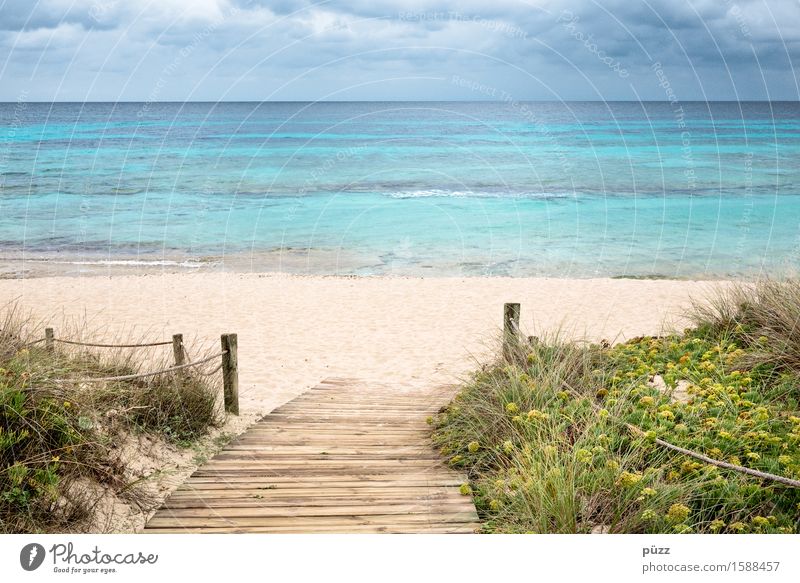 Formentera Ferien & Urlaub & Reisen Tourismus Ferne Freiheit Sommer Sommerurlaub Strand Meer Insel Natur Landschaft Sand Wasser Himmel Wolken Küste Mittelmeer
