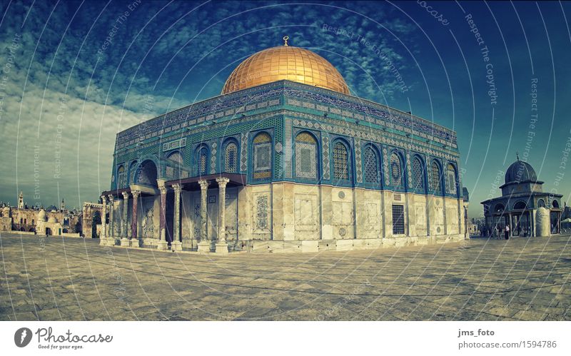 Felsendom Panorama Jerusalem Moschee Kuppeldach Sehenswürdigkeit Wahrzeichen Islam Glaube Religion & Glaube Tourismus Farbfoto Außenaufnahme Menschenleer Tag