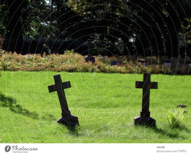 Das Grabmal Friedhof Wiese Sommer Sonne grün ruhig Einsamkeit Feierabend kaputt historisch Trauer Verzweiflung Moral stiller ort Rücken Tod abendfrieden