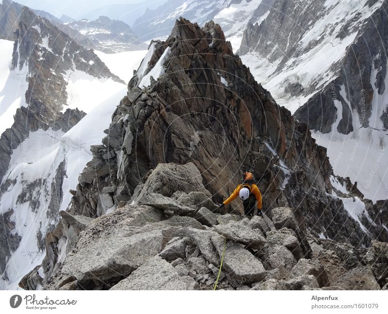 Schuppig Berge u. Gebirge wandern Klettern Bergsteigen Felsen Alpen Mont Blanc Schneebedeckte Gipfel kämpfen oben sportlich Willensstärke Mut Tatkraft