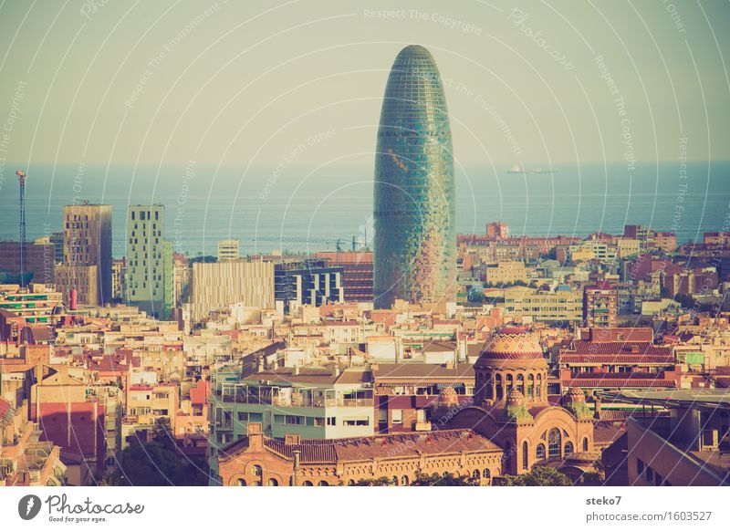 Torre Agbar Barcelona Katalonien Spanien Stadtzentrum Skyline Hochhaus Bauwerk Architektur Wahrzeichen außergewöhnlich Bekanntheit glänzend hoch maritim modern
