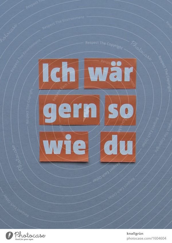 Ich wär gern so wie du Schriftzeichen Schilder & Markierungen Kommunizieren eckig grau orange weiß Gefühle Vorfreude Begeisterung Interesse träumen Beginn