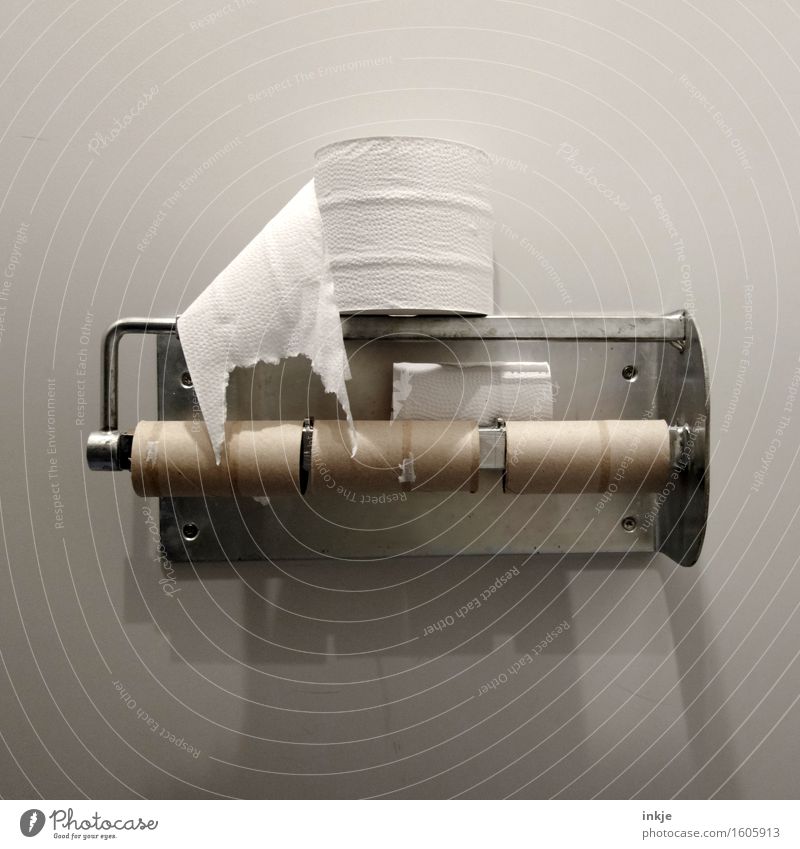 stark frequentiert Menschenleer Miettoilette Toilettenpapier Halterung Rolle Karton Klopapierhalter Vorrat hängen nachhaltig Verbrauchsmaterial benötigen kaputt