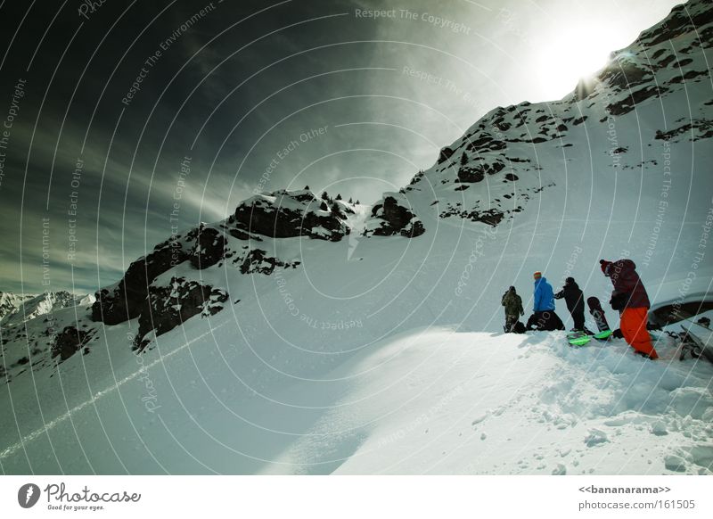 big boys am set Winter Schnee Snowboarder Berge u. Gebirge Wolken Natur Menschengruppe Erholung Panorama (Aussicht) Alpen Freestyle kalt Funsport hiking Powder