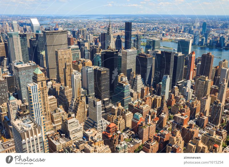 New York City Manhattan Skyline Luftaufnahme Ferien & Urlaub & Reisen Tourismus Büro Business Stadt Stadtzentrum Hochhaus Gebäude Architektur Straße Fluggerät