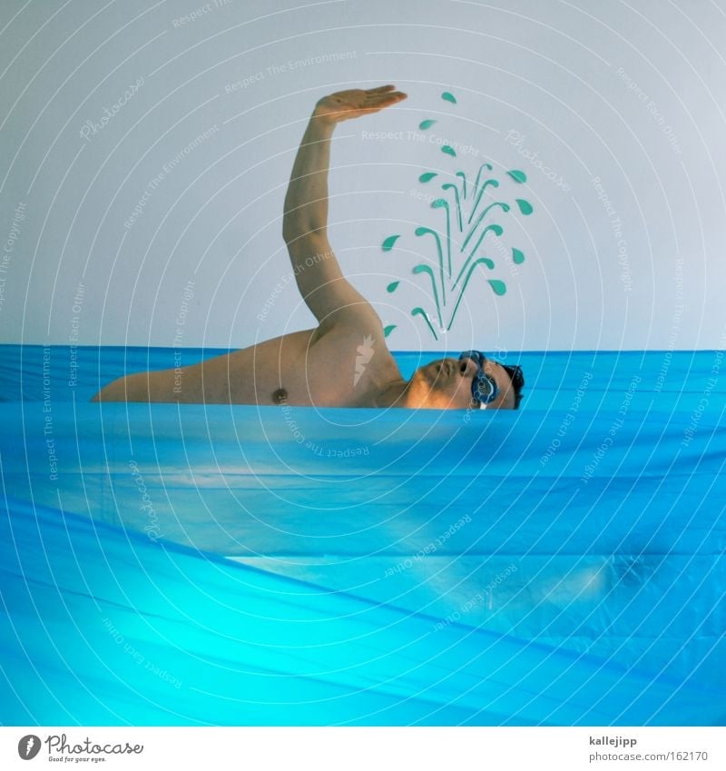 freistil Mann Mensch Schwimmsport tauchen Wasser Comic spritzen Seepferdchen Rettungsschwimmer Sport Witz Schwimmbrille nackt Meer Wassersport freischwimmer