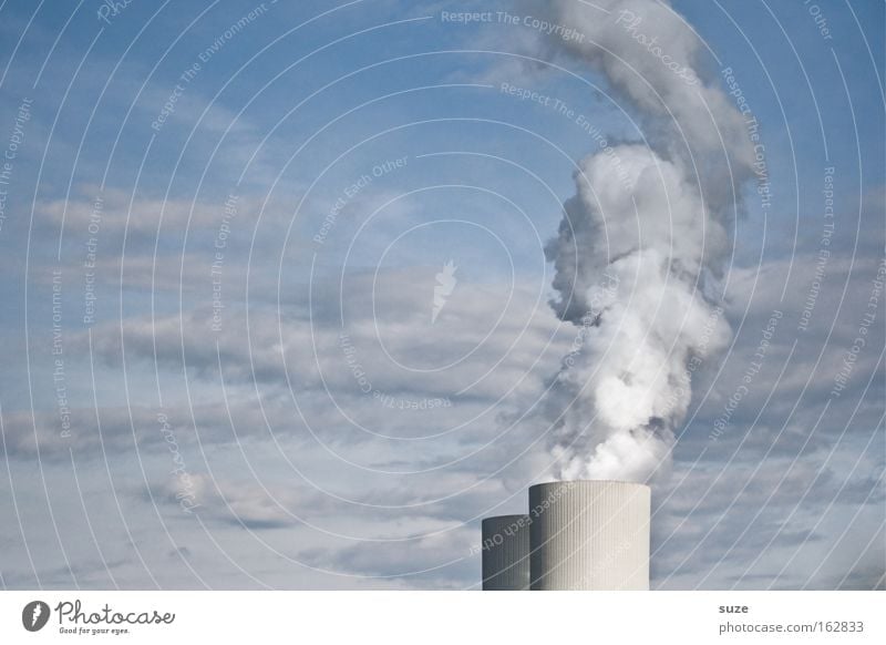 Rauchzeichen Fabrik Industriefotografie Arbeit & Erwerbstätigkeit Design grau Metall Himmel Schornstein Abgas Smog Umwelt Schadstoff Luft Luftverschmutzung