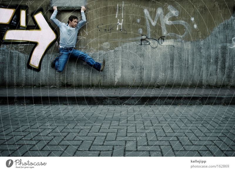 los gehts Mann Mensch Navigation rennen Rennsport Laufsport springen Sprinter Politische Bewegungen Graffiti Kraft stark Erfolg Grafik u. Illustration