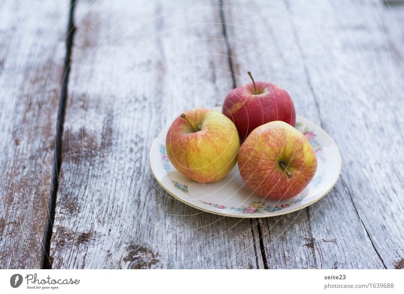 Ein Teller voll Äpfel Lebensmittel Frucht Apfel Ernährung Bioprodukte Vegetarische Ernährung Holz genießen Gesundheit Gesundheitswesen Preisschild Farbfoto