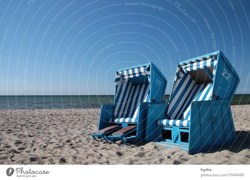 Strandliebe Ferien & Urlaub & Reisen Sommerurlaub Sonnenbad Meer Sand Himmel Wolkenloser Himmel Horizont Küste Ostsee Insel Insel Poel Strandkorb Streifen