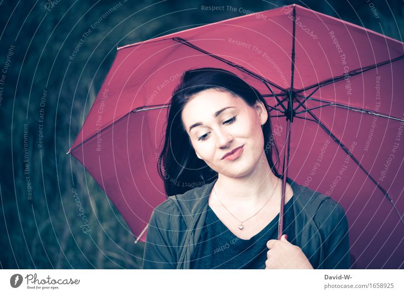 Beauty Lifestyle schön Mensch feminin Junge Frau Jugendliche Erwachsene Leben Natur Gefühle Stimmung Regenschirm brünett bezaubernd attraktiv schlechtes Wetter