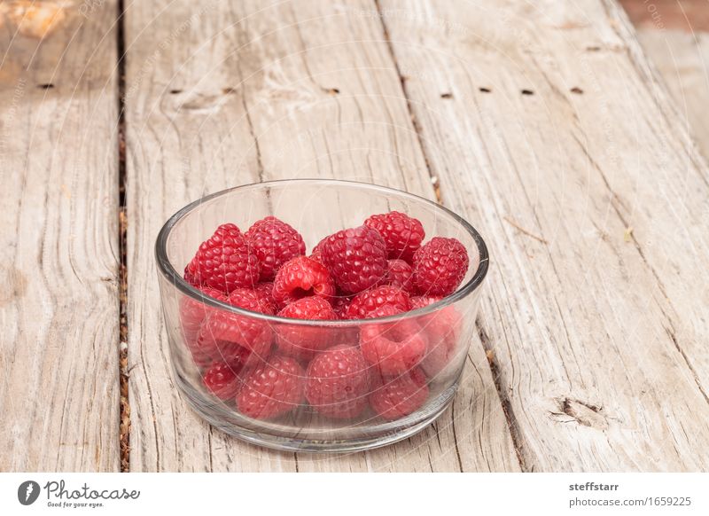 Klarglasschüssel reife Himbeeren Lebensmittel Frucht Ernährung Essen Frühstück Picknick Schalen & Schüsseln Glas schön Gesundheit Pflanze Diät rosa rot Farbfoto