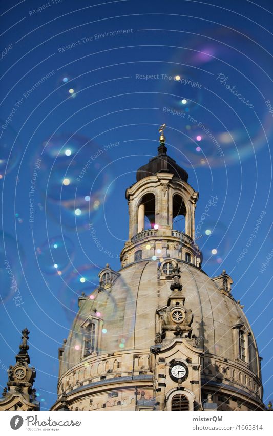 Dresden III Kunst Stadt Hauptstadt ästhetisch Frauenkirche Blauer Himmel Kuppeldach Kirche Religion & Glaube Seifenblase Sommer Farbfoto mehrfarbig