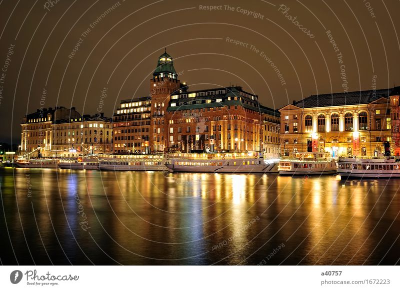 Nachtansicht von Stockholms Schweden erbaut Stadt Skyline Ferien & Urlaub & Reisen nautisch horizontal Außenaufnahme Haus Europa Skandinavien alt Wasser Himmel