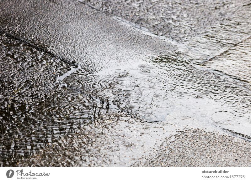Warmer Sommerregen Wasser Wassertropfen Herbst schlechtes Wetter Regen Straße nass grau Klima trist Schauer Asphalt Farbfoto Gedeckte Farben Außenaufnahme