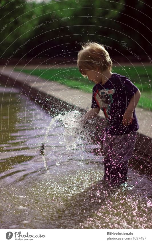 600 | Wasserspaß Mensch maskulin Kind Kleinkind Junge 1 1-3 Jahre Umwelt Natur Schönes Wetter Gras Park Wiese Spielen Glück klein nass Neugier Freude