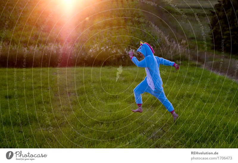 Tlön | rennendes Einhorn Mensch feminin Junge Frau Jugendliche 1 18-30 Jahre Erwachsene Umwelt Natur Landschaft Pflanze Gras Wiese Feld Tier Bewegung laufen